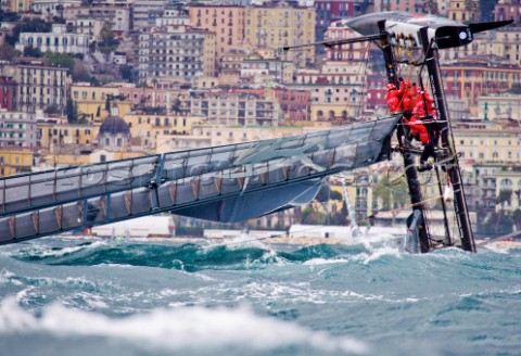 Naples Italy 11042012  Americas Cup World Series Naples 2012  Artemis Racing nose dives and capsizes