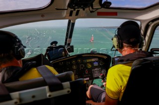 18/12/20 - Auckland (NZL)36th Americaâ€™s Cup presented by PradaRace Day 2View of Emirates Team New Zealand from media helicopter