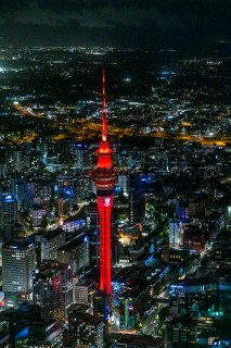 22/01/21 - Auckland (NZL)36th Americaâ€™s Cup presented by PradaPRADA Cup 2021 - DocksideSky Tower lit with PRADA Cup Logo