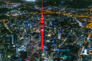 22/01/21 - Auckland (NZL)36th Americaâ€™s Cup presented by PradaPRADA Cup 2021 -  DocksideSky Tower lit with PRADA Cup Logo