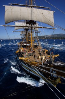 Tolone (France). On Board Tall Ship Amerigo Vespucci at the end of the bow sprit