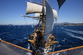 Tolone (France). On Board Tall Ship Amerigo Vespucci at the end of the bow sprit