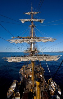 Tolone (France). On Board Tall Ship Amerigo Vespucci at the end of the bow sprit