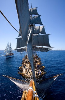 Tolone (France). On Board Tall Ship Amerigo Vespucci at the end of the bow sprit