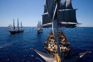 Tolone (France). On Board Tall Ship Amerigo Vespucci at the end of the bow sprit