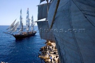 Tolone (France). On Board Tall Ship Amerigo Vespucci at the end of the bow sprit