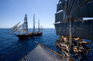 Tolone (France). On Board Tall Ship Amerigo Vespucci at the end of the bow sprit