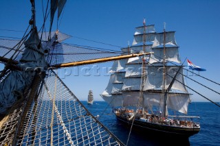 Tolone (France). On Board Tall Ship Amerigo Vespucci at the end of the bow sprit