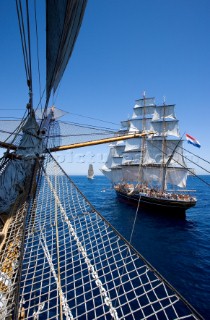 Tolone (France). On Board Tall Ship Amerigo Vespucci at the end of the bow sprit