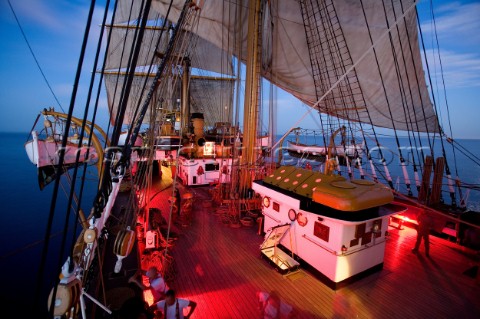 Tolone France On Board Tall Ship Amerigo Vespucci at night with deck lights on