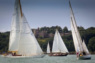 Cowes, Isle of Wight, 12 july 2012 Panerai Classic Yacht Challenge 2012 Panerai British Classic Week 2012 Sceptre, Zarik and Infanta in front of Norris Castle