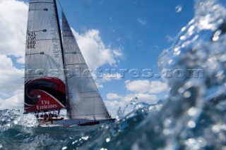 Emirates Team New Zealand sail two unofficial practice races against other Audi MedCup teams before the Trofee of Sardinia regatta. 19/10/2010