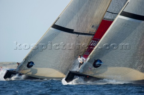 Emirates Team New Zealand and All4One GER start their round robin match Louis Vuitton Trophy La Madd