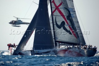 Matador (ARG) crosses Emirates Team New Zealand race one. Trofeo Caja Mediterraneo region de Murcia, Audi medCup regatta. 25/8/2010