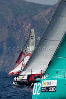 Leg one race three, All4One (GER), Emirates Team New Zealand and Quantum Racing (USA)Trofeo Caja Mediterraneo Region de Murcia, Audi medCup regatta. 27/8/2010