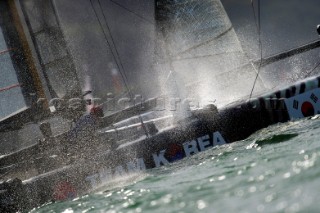 AMERICAS CUP WORLD SERIES, PLYMOUTH, UK, SEPTEMBER 15TH 2011: Team Korea - AC45 - the fleet race of the AC World Series day 5, Plymouth, UK.