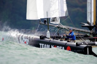 AMERICAS CUP WORLD SERIES, PLYMOUTH, UK, SEPTEMBER 17TH 2011: Team Korea - AC45 - the fleet race of the AC World Series day 6, Plymouth, UK.