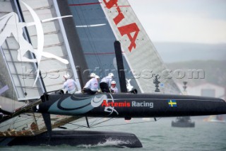 AMERICAS CUP WORLD SERIES, PLYMOUTH, UK, SEPTEMBER 17TH 2011: Artemis Racing - AC45 - the fleet race of the AC World Series day 6, Plymouth, UK.