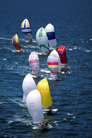 Fleet running downwind under spinnaker