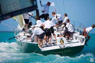 KEY WEST, FLORIDA - January 16th 2007: The British yacht Yeoman XXXII, a brand new Rogers 46 owned by Robin Aisher, rounds the windward mark during racing on Day 2 of Key West Race Week 2007 on January 16th 2007. She is presently lying 4th overall. Key West Race Week is the premier racing event in the winter season. (Photo by Sharon Green/Kos Picture Source via Getty Images)