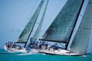 KEY WEST, FLORIDA - January 16th 2007: The IRC1 overall leader Hissar owned by Edgar Kato from Newport, RI, leads Numbers owned by Daniel Meyers also of Newport, RI in 2nd overall IRC1 during racing on Day 2 of Key West Race Week 2007 on January 16th 2007. Key West Race Week is the premier racing event in the winter season. (Photo by Sharon Green/Kos Picture Source via Getty Images)