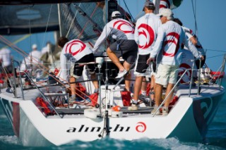 KEY WEST, FLORIDA - January 16th 2007: Tactician Brad Butterworth (right) of the Swiss Alinghi Americas Cup team, stands behind Alinghi syndicate head Ernesto Berterelli on the Farr 40 yacht Alinghi,  during racing on Day 2 of Key West Race Week 2007 on January 16th 2007. Alinghi leads the class overall by a large margin. Key West Race Week is the premier racing event in the winter season. (Photo by Sharon Green/Kos Picture Source via Getty Images)