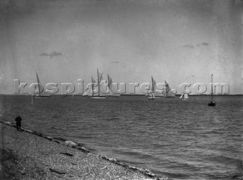 Large yachts including Westward racing off Cowes UK during in the 1930s