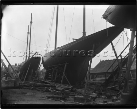 Large yacht Val of the RYS on the hard in Marvins Yard on the south coast UK in 1930