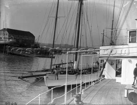 Motor yachts and sailing yachts alongside Ratsey  Lapthorn sailmakers in Gosport in the 1930s