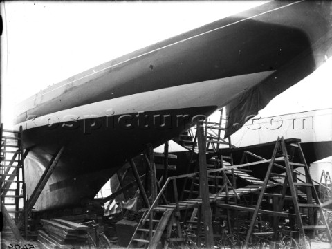 The JClass Shamrock V owned by Sir Thomas Lipton alongside another JClass on the hard at Gosport in 