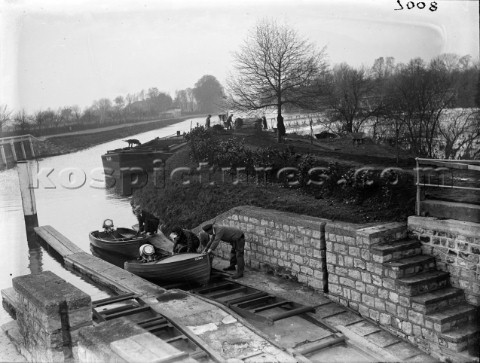Motorboats on the skids at Teddington Lock in the 1930s