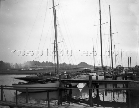 Yachts alongside at Mays yard in Lymington UK now known as Berthons in 1936