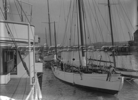 Motor yachts and sailing yachts alongside Ratsey  Lapthorn sailmakers in Gosport in the 1930s