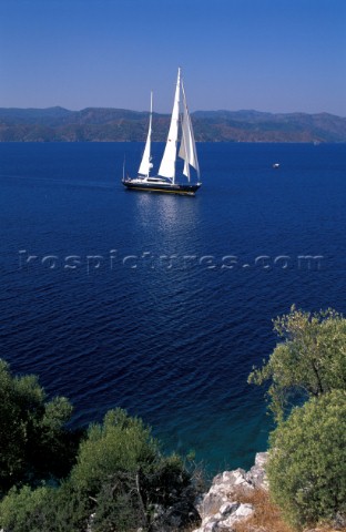 Yacht at anchor in the med