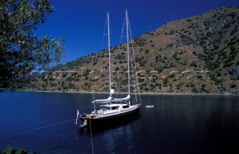 Yacht at anchor in the med