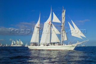 Shebab Oman at The start of the falmouth to portugal tall ship race