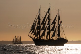 CuauhtŽmoc and the MIR at The start of the falmouth to portugal tall ship race