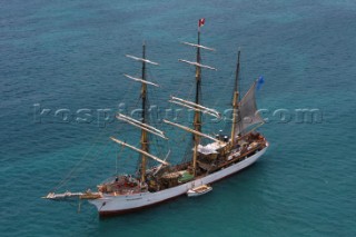 Tall ship Picton Castle sailing during the 2015 Antigua Classic Yachts regatta.