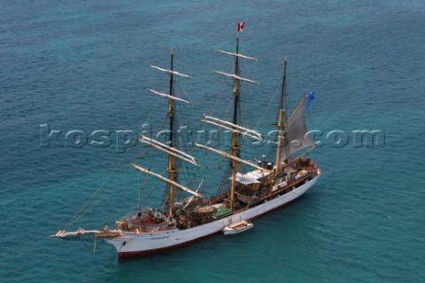 Tall ship Picton Castle sailing during the 2015 Antigua Classic Yachts regatta