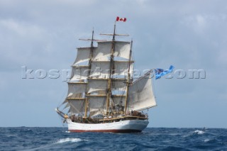 Tall ship Picton Castle sailing during the 2015 Antigua Classic Yachts regatta.