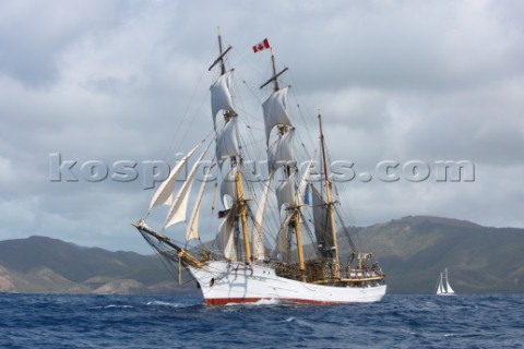 Tall ship Picton Castle sailing during the 2015 Antigua Classic Yachts regatta