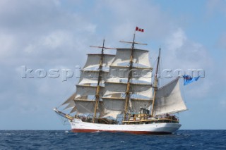 Tall ship Picton Castle sailing during the 2015 Antigua Classic Yachts regatta.