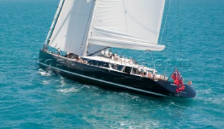 58m superyacht Kokomo sailing during the Audi Hamilton Race Week