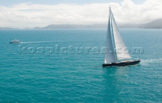 58m superyacht Kokomo sailing during the Audi Hamilton Race Week