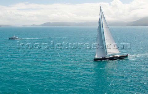 58m superyacht Kokomo sailing during the Audi Hamilton Race Week