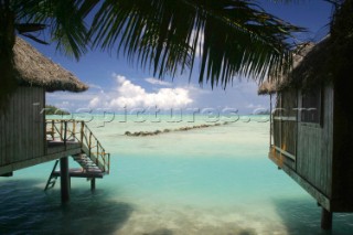 Beach hut at Pearl beach resort on Aitutaki Island, Cook Islands, South Pacific.