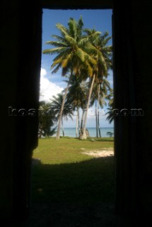 Broken down houses on Aitutaki Island, Cook Islands, South Pacific.