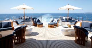 Sun deck of superyacht White Cloud