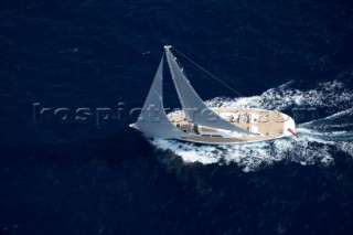 34m superyacht Unfurled sailing in the mediterranean sea