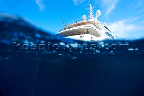 Underwater view of a superyacht